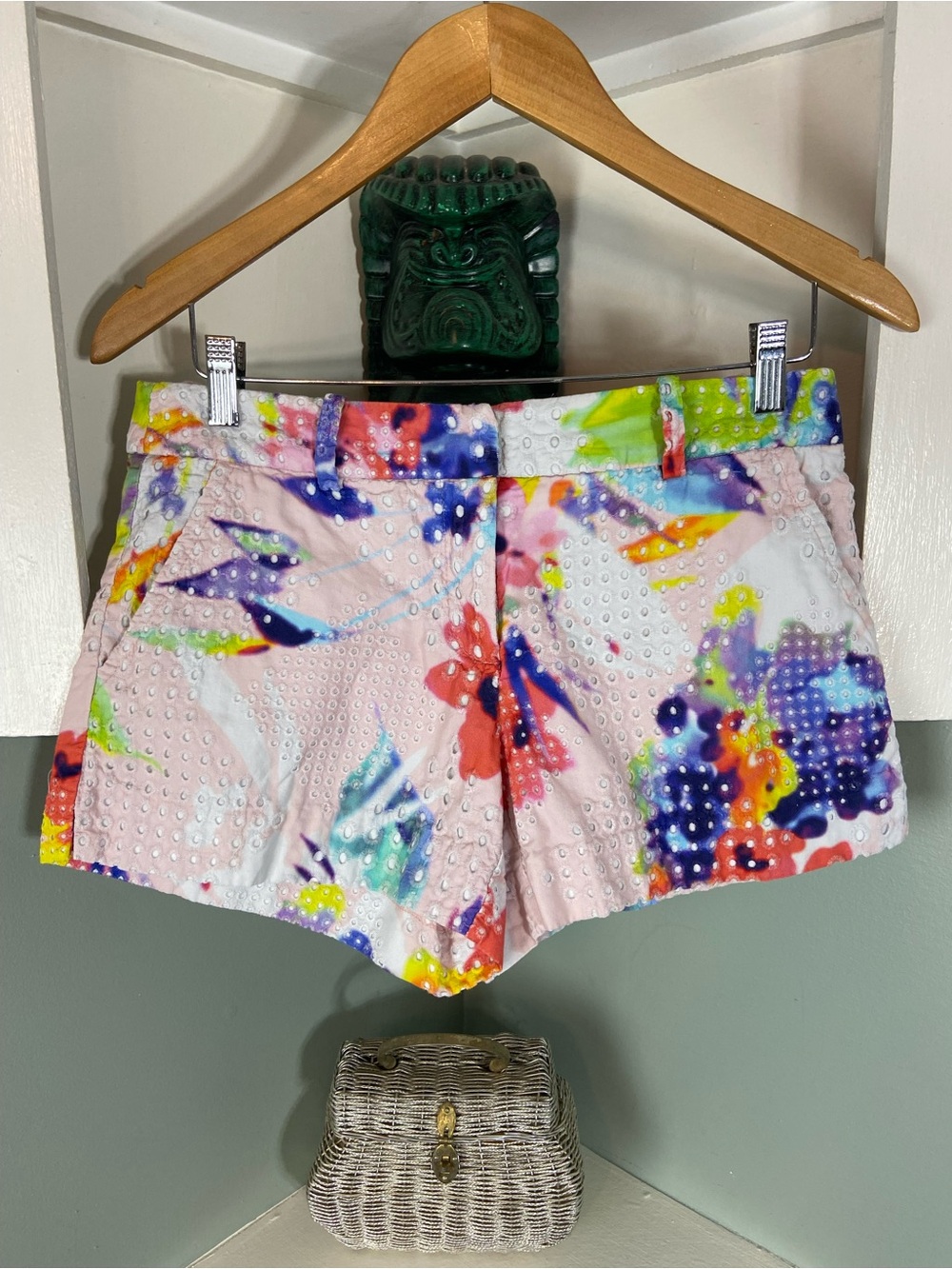 Trina Turk Multicolor Floral Watercolor Embroidered Eyelet Cotton Shorts Size 4